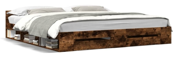 vidaXL Bettgestell mit Schubladen Räuchereiche 200x200cm Holzwerkstoff 3280724