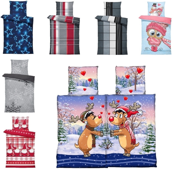 One Home Bettwäsche Winter Thermofleece, Fleece, 4 teilig, Weihnachten Partner Elche, kuschelig flauschig warm weich Modern