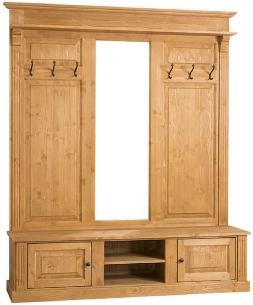 Casa Padrino Landhausstil Garderobe Naturfarben 180 x 41 x H. 210 cm - Massivholz Garderobenschrank mit Spiegel - Landhausstil Garderobenmöbel