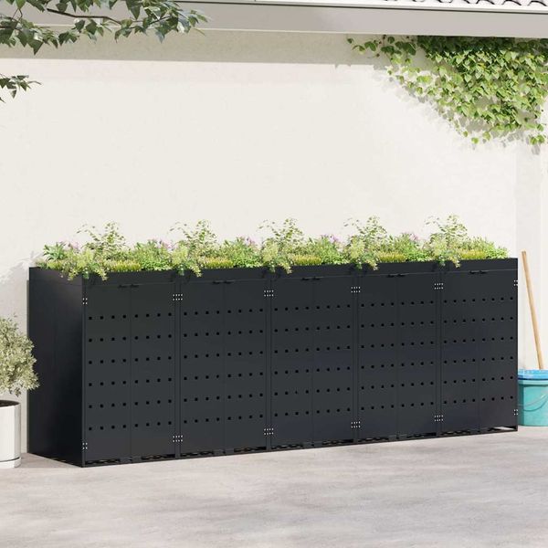 vidaXL Wagenmüllbehälter für 5 Behälter Schwarz 340 x 77,5 x 121,5 cm 3394741