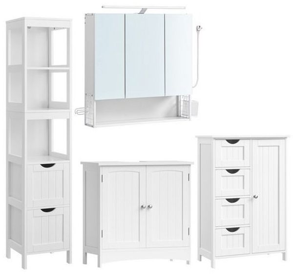 Vasagle Badmöbel-Set, 2 Badezimmerschränke, 1 Waschbeckenunterschrank, 1 Spiegelschrank