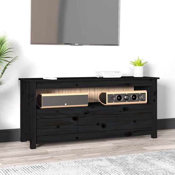 vidaXL TV-Schrank Schwarz 114x35x52 cm Massivholz Kiefer 821506