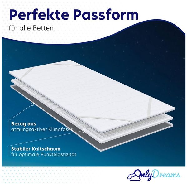 Träumegut24, Topper OnlyDreams - 5cm hoher 7-Zonen Kaltschaum Topper mit zwei Liegeseiten, 5 cm hoch, Kaltschaum, verschiedene Größen und Härtegrade Bild 3