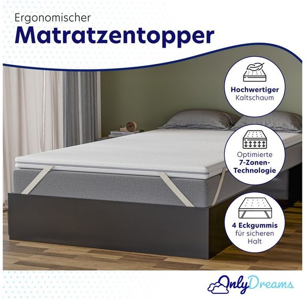 Träumegut24, Topper OnlyDreams - 5cm hoher 7-Zonen Kaltschaum Topper mit zwei Liegeseiten, 5 cm hoch, Kaltschaum, verschiedene Größen und Härtegrade Bild 2