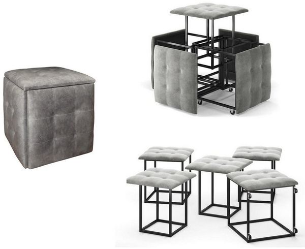 Rodnik Sitzhocker Transformer 5-in-1 (Sitzwürfel, auf Rollen, stapelbar, gepolstert, kompakte Aufbewahrung, 5 St, Ideal für Gäste-Jugend- Kinderzimmer, Ferienhaus), Platzsparend