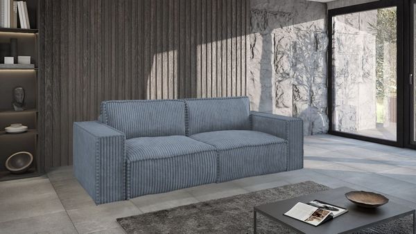 Sofa 3-Sitzer mit Schlaffunktion VAJANA Stoff Tilia Azurblau