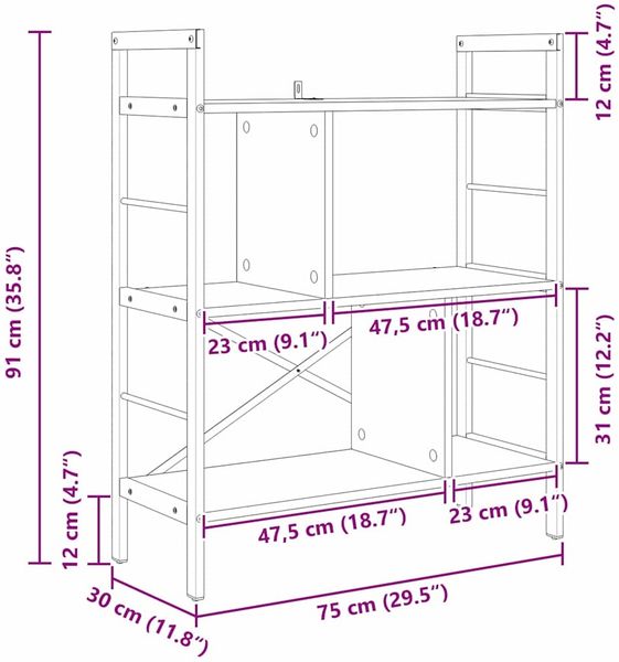 vidaXL Bücherregal Schwarz Eichen-Optik 75 x 30 x 91 cm Holzwerkstoff 883970 Bild 12