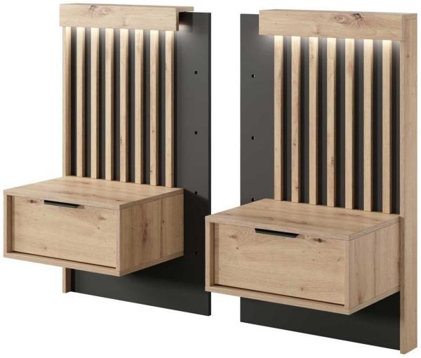 2er-Set Nachtkonsole Nachtschrank Tally 50x39x104cm Artisan Eiche anthrazit