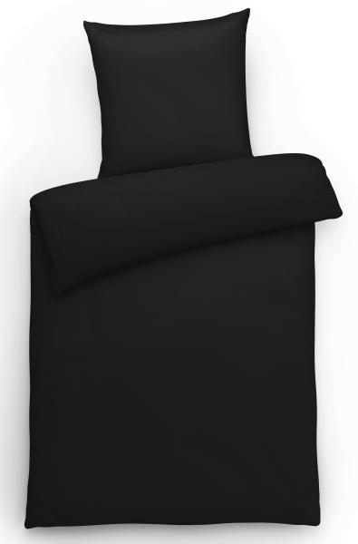 Mako-Satin Bettwäsche "Premium" aus 100% Baumwolle - Uni Schwarz 155x220 cm und 80x80 cm