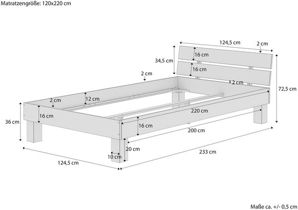 Einzelbett Massivholz Buche 120x220 mit wählbarem Zubehör V-60. 86-12-220 inkl. Rollrost und Matratze Bild 4