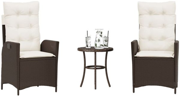 vidaXL 3-tlg. Bistro-Set mit Kissen Braun Poly Rattan 365274