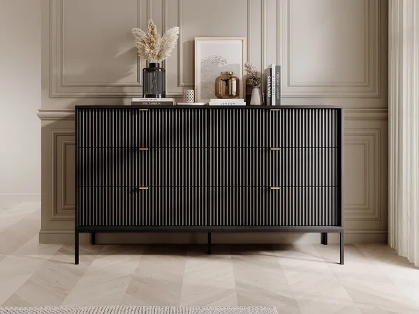 Vente-unique - LIOUBA Kommode Holz, Platte Schwarz - B 39 cm x H 90,7 cm x L 153,4 cm