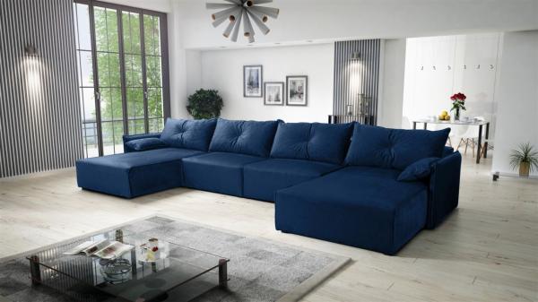 Wohnlandschaft U-Form mit Schlaffunktion HUNTER in Stoff Royal Blau