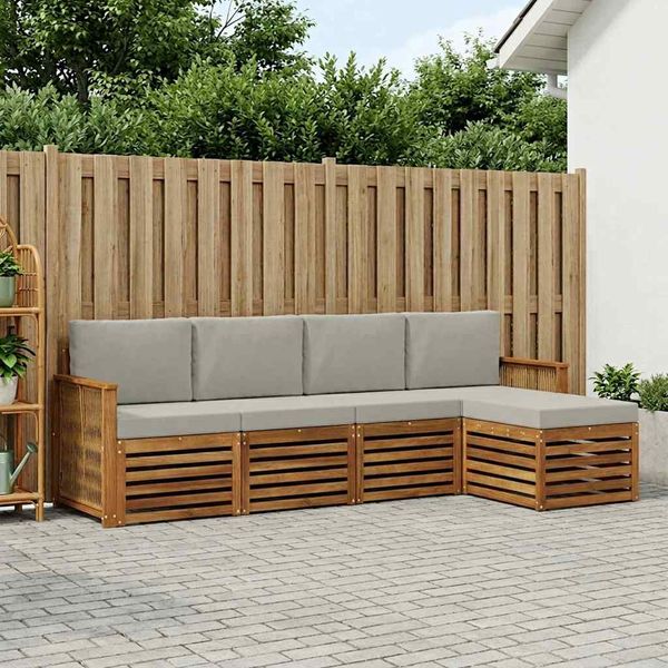 vidaXL Outdoor-Sofagarnitur mit Kissen 5 pcs Natürlich und Hellgrau 3384237