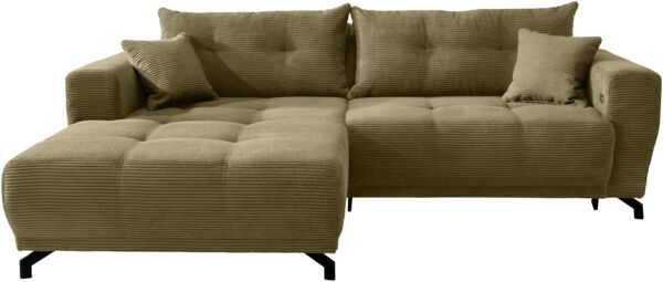 Polsterecke >Renard< elektrische Sitztiefenverstellung, Cord gold - 177x80x246cm (BxHxT)