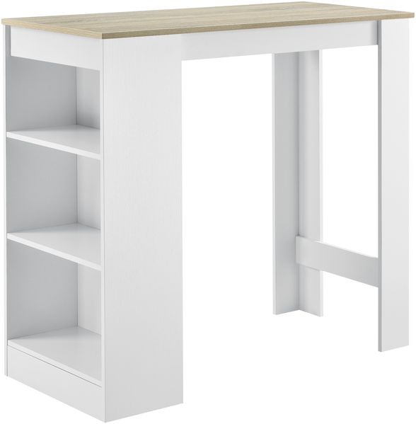 Bartisch Kouvola mit 3 Fächern 110x50x103 cm Weiß/Eiche-Optik [en. casa]