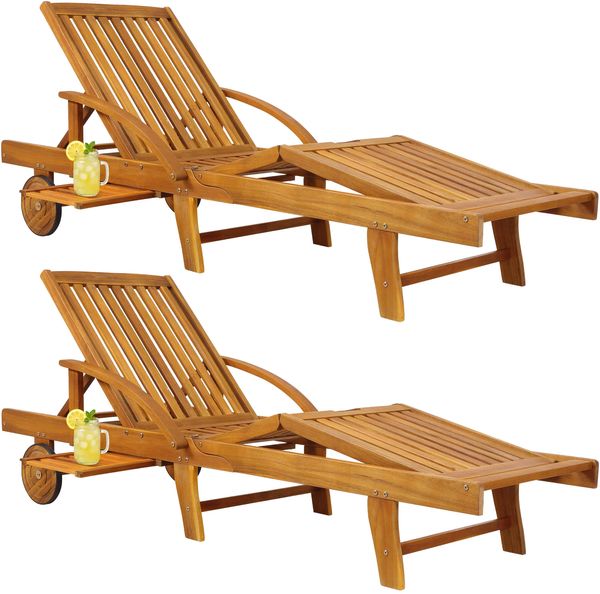 CASARIA® Sonnenliege Tami Sun Akazien Holz verstellbar Tisch Liege 2er Set