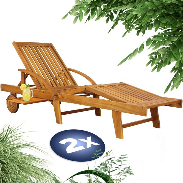 CASARIA® Sonnenliege Tami Sun Akazien Holz verstellbar Tisch Liege 2er Set Bild 9