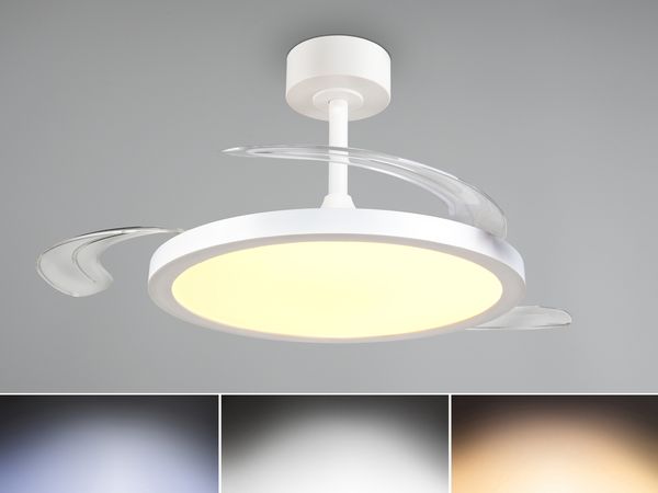 LED Deckenleuchte KASFJORD Weiß mit ausklappbarem Ventilator, Ø 49 - 106,5cm