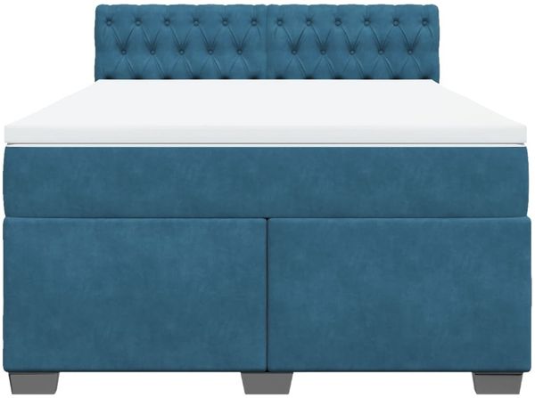 vidaXL Boxspringbett mit Matratze Blau 160x200 cm Samt 3286364 Bild 3