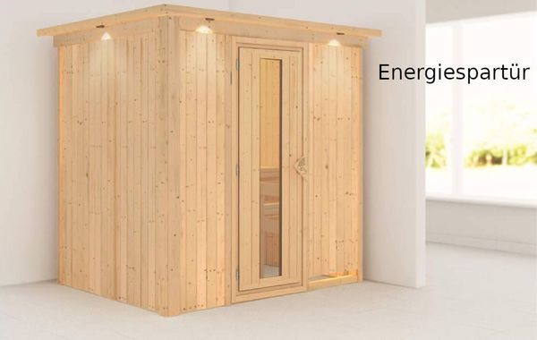 Karibu Sauna Bodin mit Dachkranz ohne Ofen Energiespartür