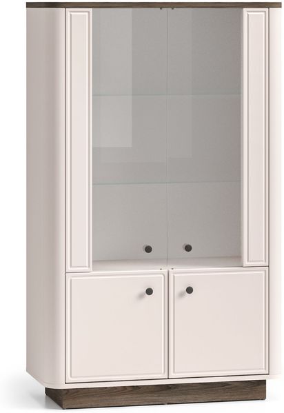 Selsey 'Vilavio' Vitrine niedrig, 4-türig mit LED, Kaschmirgrau/Eichenoptik Dunkel, 92 cm