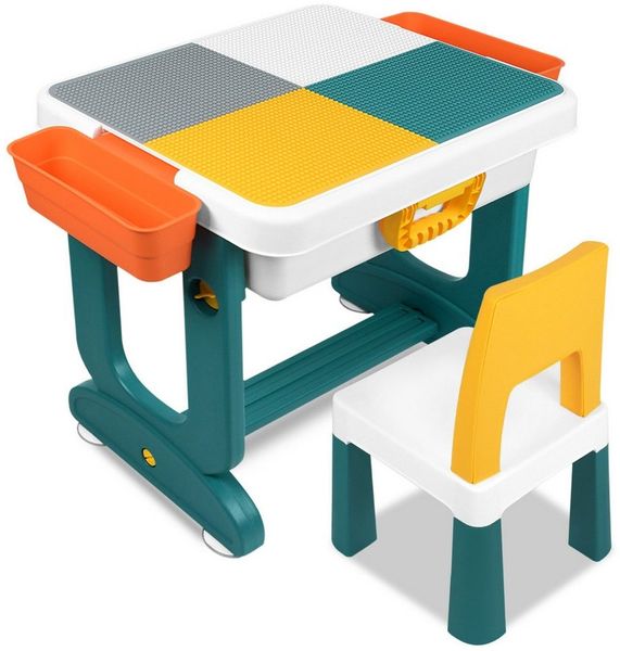 FIVMEN Kindersitzgruppe Höhenverstellbarer Kindertisch mit Stühle Set Spieltisch mit Blocks, (300-tlg)