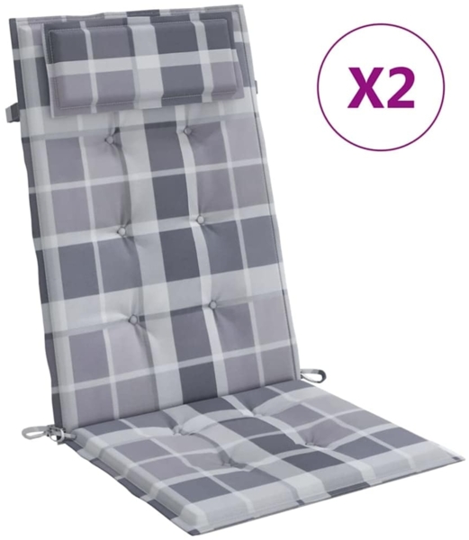 vidaXL Hochlehner-Auflagen 2 Stk. Grau Karomuster Oxford-Gewebe 361916