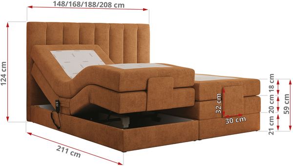 Boxspringbett mit elektrisch verstellbaren Matratzen, zwei Bettkästen und einem Topper - COMFORTO - 160 x 200 cm - Orange Stoff - H4 Bild 6