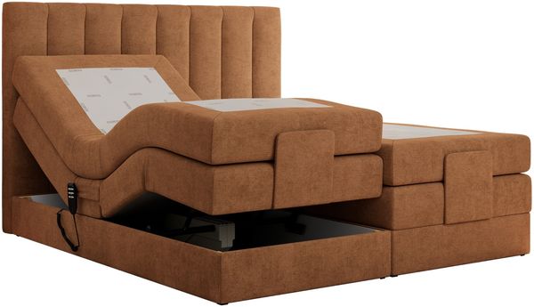 Boxspringbett mit elektrisch verstellbaren Matratzen, zwei Bettkästen und einem Topper - COMFORTO - 160 x 200 cm - Orange Stoff - H4 Bild 4