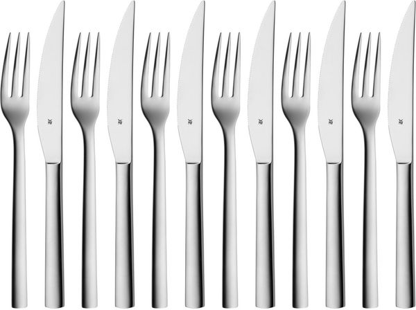 WMF 'Nuova' Steakbesteck, Edelstahl 18/10 silber, spülmaschinengeeignet, 12-tlg.