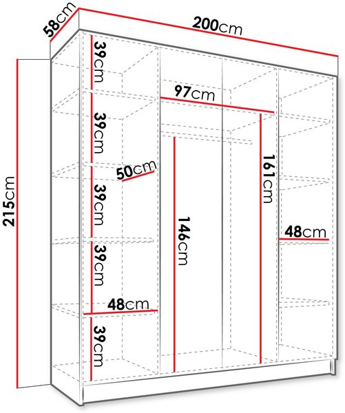 Drehtürenschrank Salkor I, Kleiderschrank mit 4 Türen (Farbe: Nuss Warmia / Nuss Warmia + Schwarz) Bild 4
