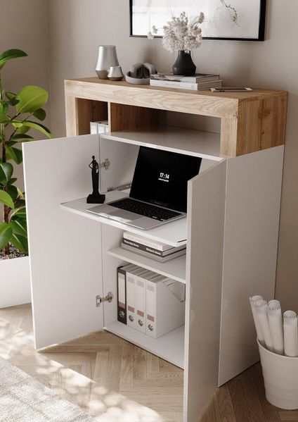 Home affaire Sekretär Hamburg Breite 108 cm, Höhe 126 cm, 2 Türen, PC-Schrank, Home-Office, dekorativer Rahmen, Tastaturauszug, Stauraum, Multifunktional