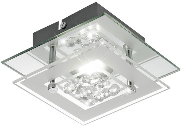 LED Deckenleuchte, Chrom, Glas satiniert, quadratisch