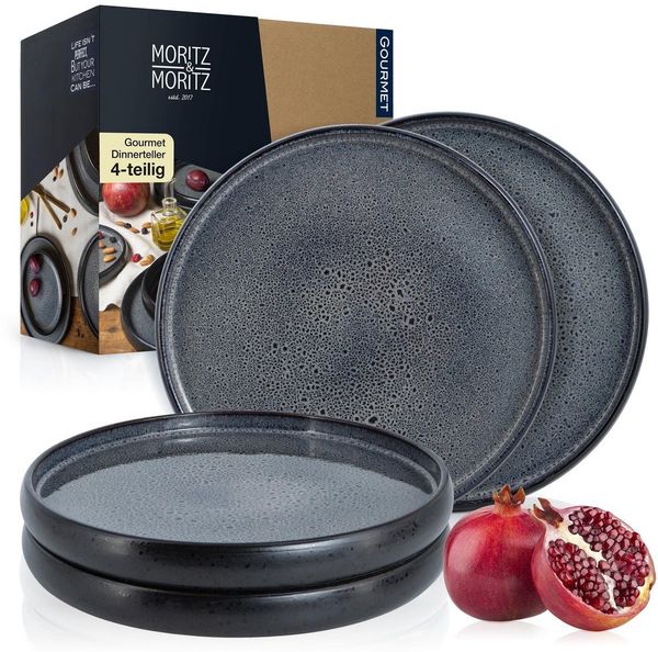Moritz & Moritz Tafelservice SOLID 4x Dinnerteller Grau (4-tlg), 4 Personen, Steinzeug, Geschirrset