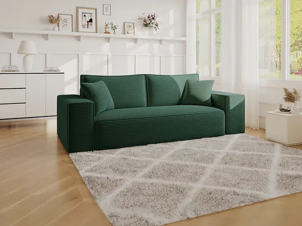 Vente-unique - AMELIA Sofa SamtStoff Grün - B 105 cm x H 80 cm x L 216 cm