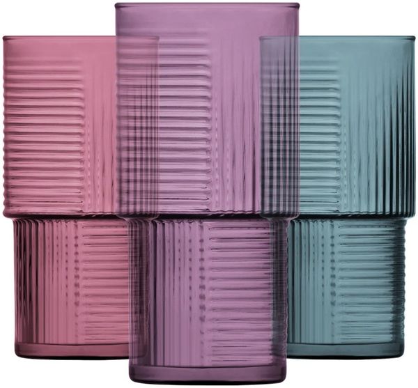 LAV Helen COLOR Gläser-Set - 3-teilig, 400 ml, farbiges Riffle-Design