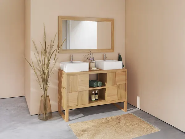 Vente-unique - MATARAM Waschbeckenmöbel Holz, Platte Beige - B 50 cm x H 80 cm x L 120 cm