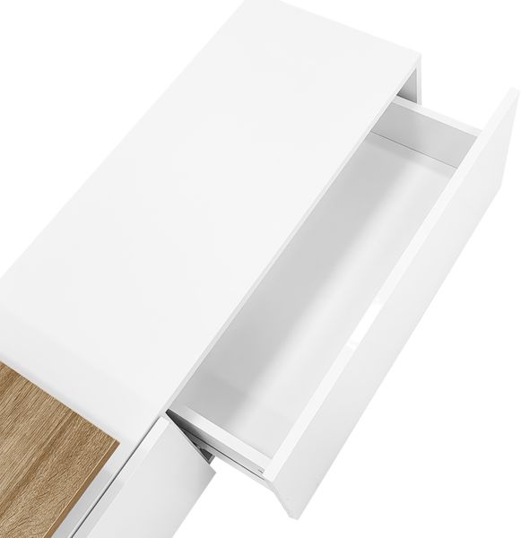 TV-Lowboard aus Spanplatte mit Glasböden & LED, 170x33x33,5 cm, Weiß/Natur Bild 10