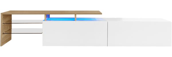 TV-Lowboard aus Spanplatte mit Glasböden & LED, 170x33x33,5 cm, Weiß/Natur Bild 5
