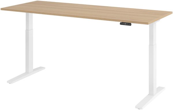 bümö elektrisch höhenverstellbarer Schreibtisch 200x80 cm in Eiche, Gestell weiß - Sitz & Stehschreibtisch mit Memoryfunktion, elektrischer Stehtisch & Gaming Tisch, XMKA-Serie, XMKA20-E-W