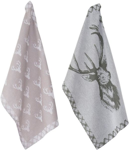 PAD Geschirrtuch DEER, (Set, 2-tlg), 100% Baumwolle, 50x70 cm, Motiv Hirsch