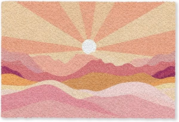MuchoWow Fußmatte Berge - Abstrakt - Sonnenstrahlen - Rosa, Rechteckig, innen Schmutzfangmatte, Tür, Schmutzfänger Flur, Teppich 60x40 cm