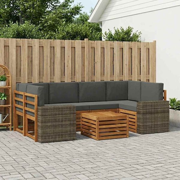 vidaXL Outdoor-Sofagarnitur mit Kissen 7 pcs Natur und Anthrazit 3384098