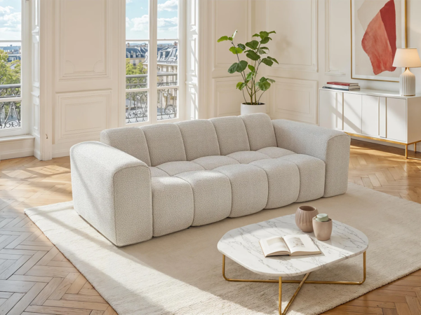 Vente-unique - 3-Sitzer-Sofa aus Chenille-Stoff – Beige – CALESO