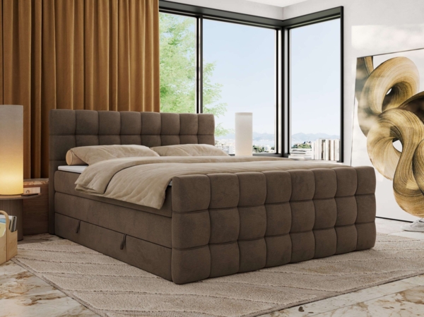 Boxspringbett ALTIVO KING DUO, Doppelbett mit Stauraum Multipocket-Matratze und Topper Bett mit Kopfteil, Fußteil - 180x200 cm - Braun Velvet - H3