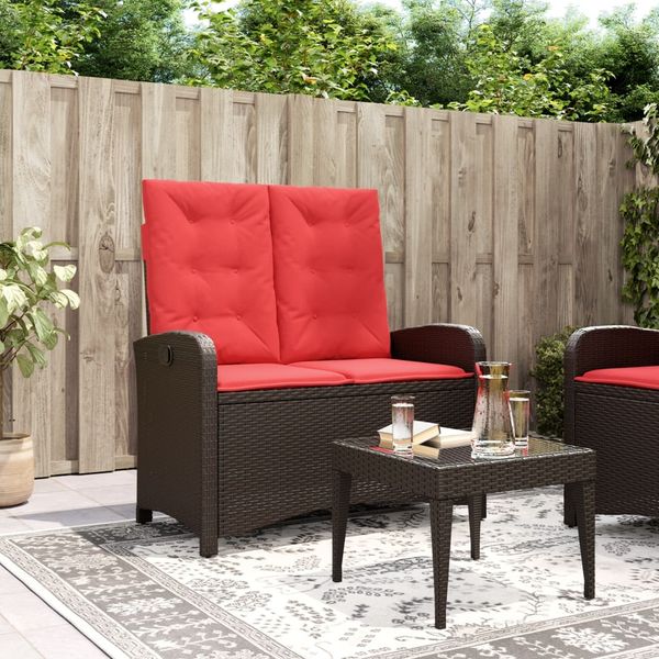 vidaXL Gartenbank Verstellbar mit Kissen Braun Poly Rattan 368222