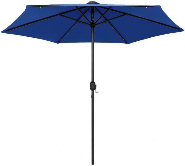 Sonnenschirm, Terrassenschirm mit LED-Beleuchtung und Alu-Mast 270 cm Azurblau