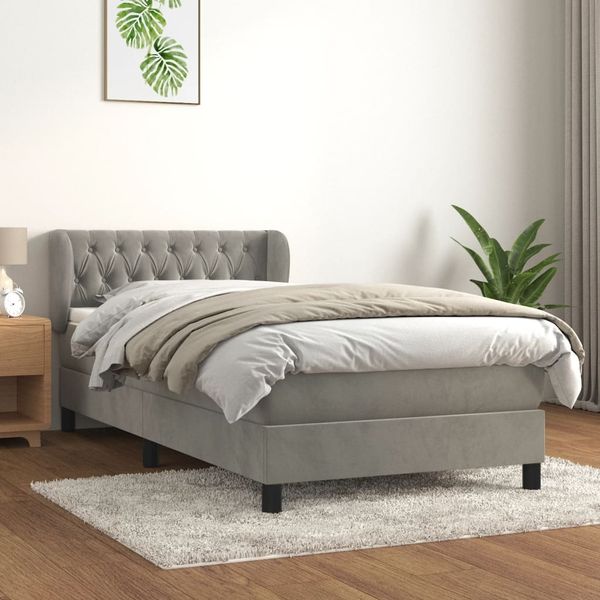 vidaXL Boxspringbett mit Matratze Hellgrau 90x190 cm Samt 3127643