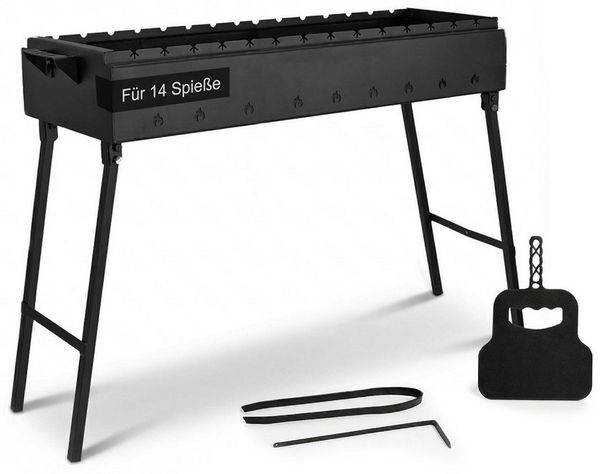 BIG-PAN Grillbesteck-Set Klappbar Mangal für 14 Spieße 90 cm Grillfächer